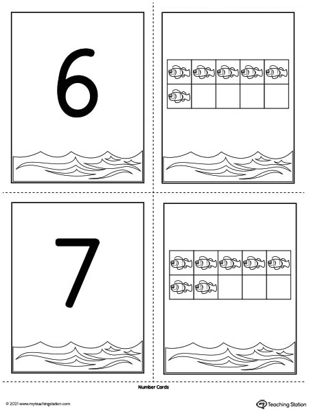 Preschool printable number cards 0-10 featuring ten-frame illustration. Pre-K teacher resources.