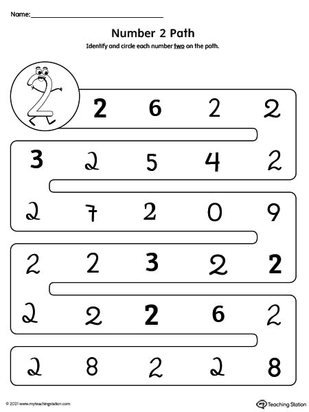 Use different styles of the number to help kids learn how numbers can have variations. Number 2 styles worksheet.