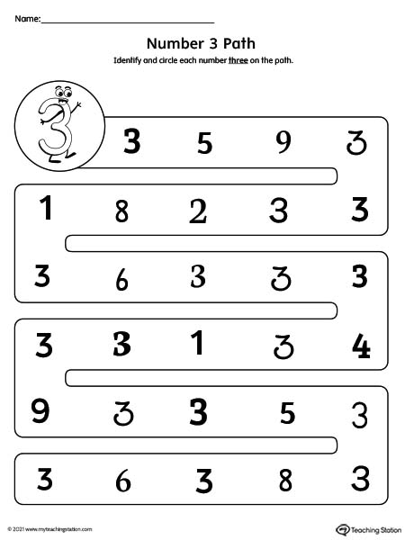 Learn different variations of the number 3 with this printable worksheet.