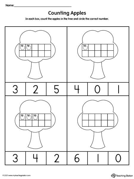 Ten frame counting numbers 1-10 printable worksheet.