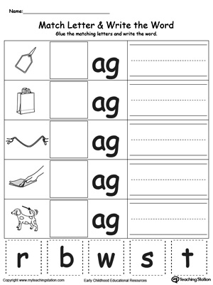 AG Word Family Match Letter and Write the Word