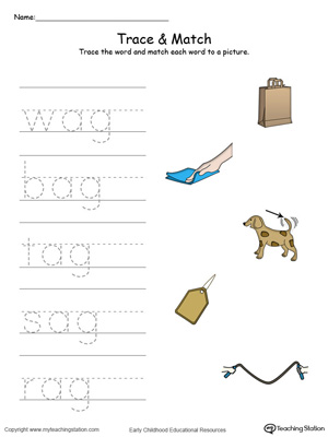 Match word with pictures in this AG Word Family printable worksheet in color.