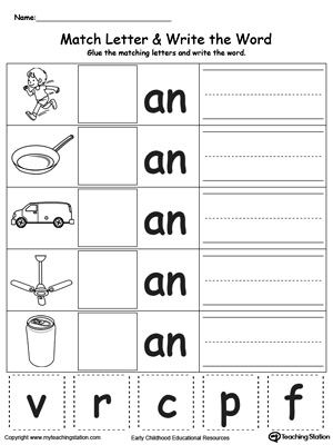 AN Word Family Match Letter and Write the Word | MyTeachingStation.com