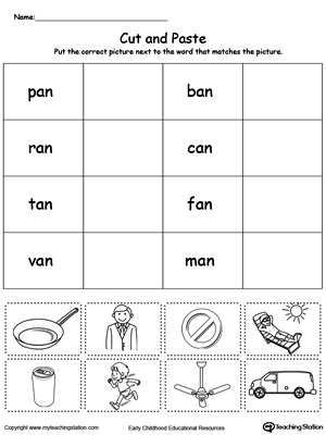 Learn word definition and spelling with this AN Word Family Match Picture with Word worksheet.