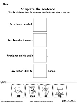 Complete the AP Word Family sentence in this printable worksheet.