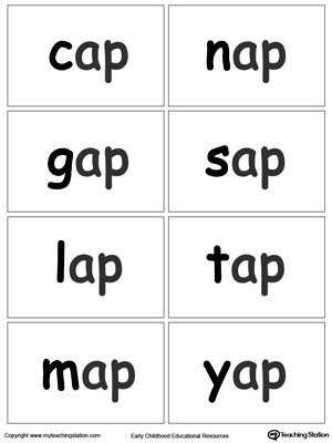 AP Word Family flashcards for kindergarten.