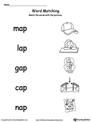 AP Word Family Picture and Word Match. Identifying words ending in  –AP by matching the words with each picture.