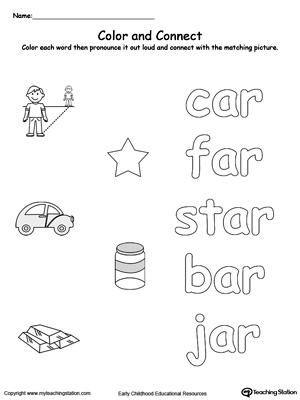 Practice coloring and fine motor skills in this AR Word Family printable worksheet.