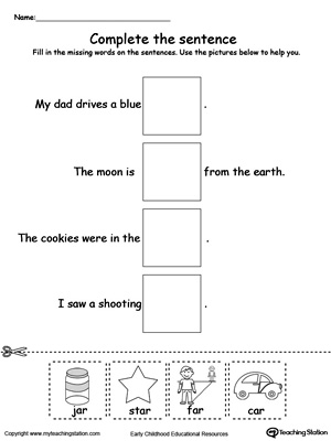 Complete the AR Word Family sentence in this printable worksheet.
