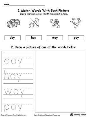 AY Word Family Phonics and Writing Practice