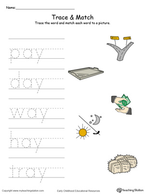 AY Word Family Trace and Match in Color