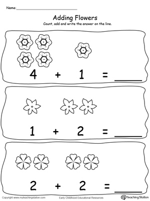 Adding Numbers With Flowers - Sums to 5-3-4