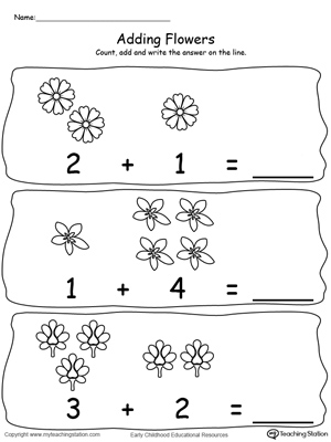 Adding Numbers With Flowers - Sums to 5