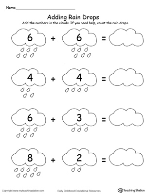 Adding Numbers With Rain Drops Up to 12 | MyTeachingStation.com