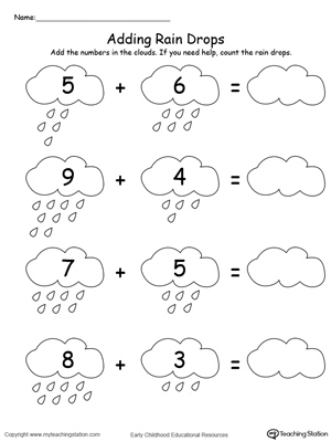 Adding Numbers With Rain Drops Up to 13