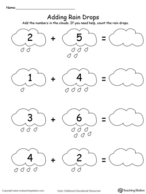 Adding Numbers With Rain Drops Up to 9