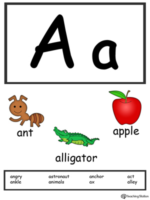 Letter A Alphabet Flash Cards for Preschoolers