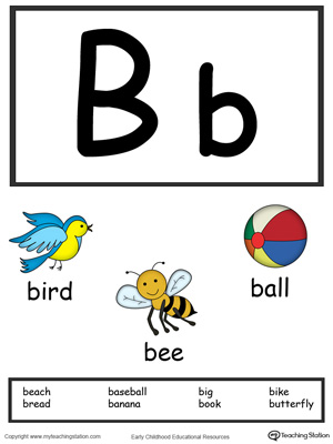 Recognize the letters and sounds at the beginning of words with Letter B Printable Alphabet Flash Cards.