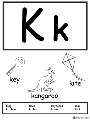 Letter K Printable Alphabet Flash Cards for Preschoolers