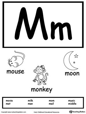 Letter M Printable Alphabet Flash Cards for Preschoolers