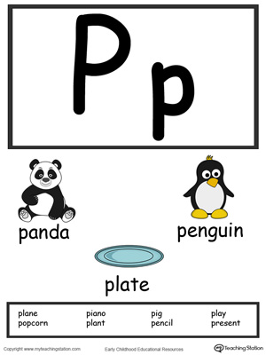 Letter P Alphabet Flash Cards for Preschoolers