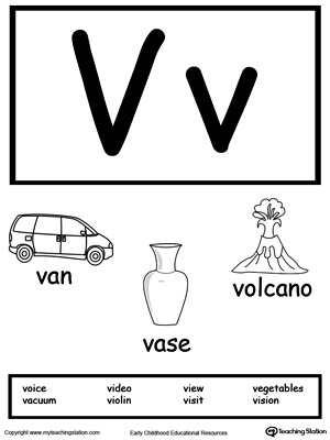 Recognize the sounds and letters at the beginning of words with this Letter V Printable Alphabet Flash Cards.