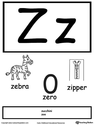 Letter Z Printable Alphabet Flash Cards for Preschoolers