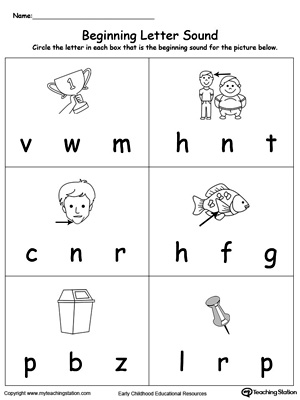 Practice recognizing the sounds and letters at the beginning of words with this IN Word Family worksheet.