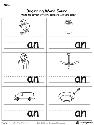 Learn sounds and letters at the beginning of words with this AN Word Family printable worksheet.
