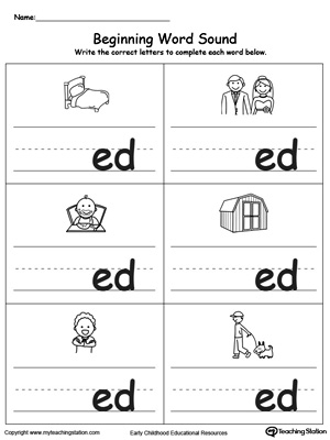 Learn sounds and letters at the beginning of words with this ED Word Family printable worksheet.