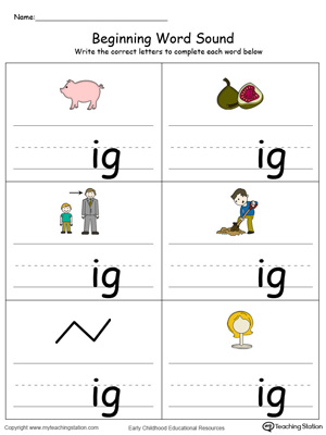 Beginning Word Sound: IG Words in Color