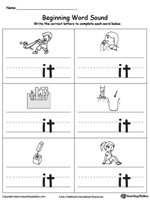 Learn sounds and letters at the beginning of words with this IT Word Family printable worksheet.