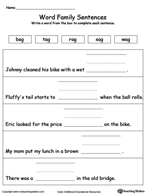 Build a Sentence: AG Word Family