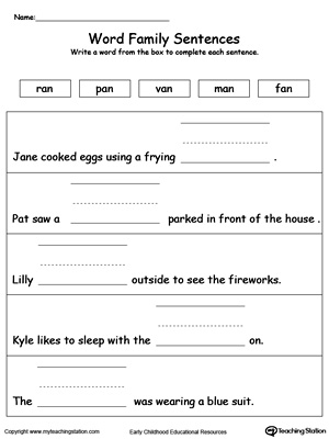 Build a Sentence: AN Word Family