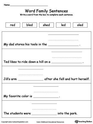 Build a Sentence: ED Word Family