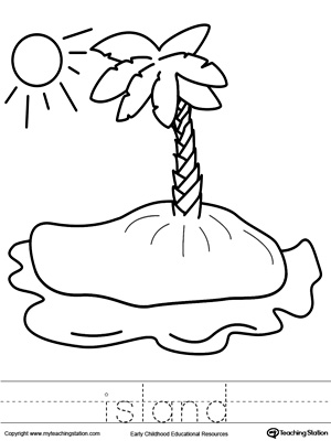 Island Coloring Page and Word Tracing
