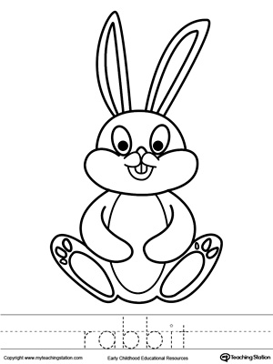 Rabbit Coloring Page and Word Tracing
