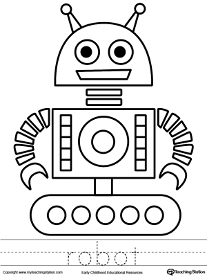 Robot Coloring Page and Word Tracing