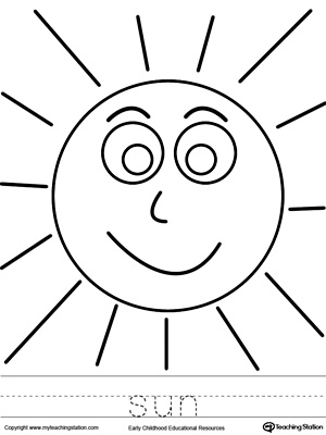 Sun Coloring Page and Word Tracing