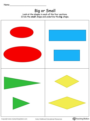 Comparing Shapes Big and Small in Color | MyTeachingStation.com