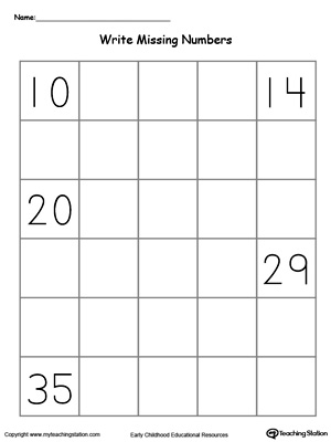 Complete the Missing Numbers 10 Through 39