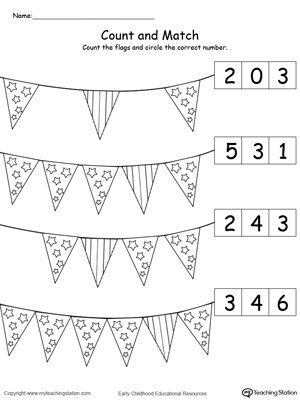 Patriotic Count and Match the Number of Flags