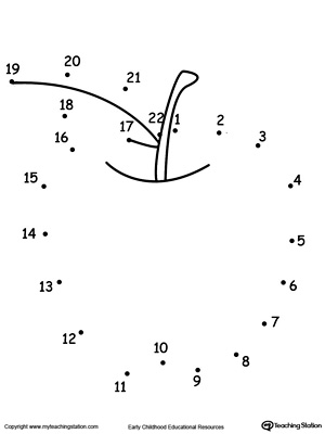 Dot to dot printable worksheet for numbers 1- 22: drawing an apple. Browse more dot-to-dot worksheets.