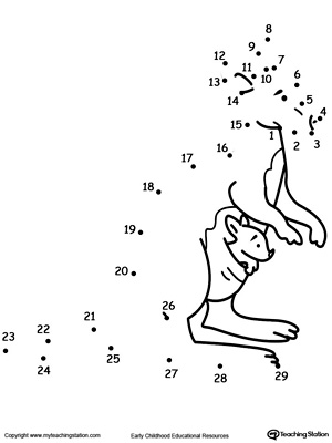 Dot to dot printable worksheet for numbers 1- 29: drawing a kangaroo. Browse more dot-to-dot worksheets.