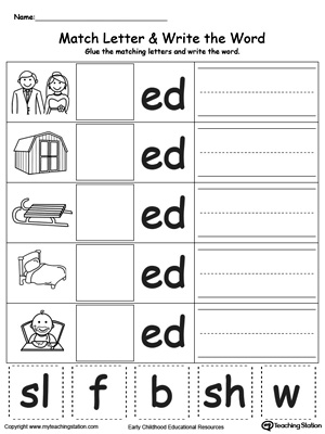 Place the missing letter in this beginning sound ED Word Family printable worksheet.
