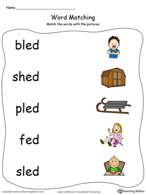 ED Word Family Picture Match in Color. Identifying words ending in  –ED by matching the words with each picture.