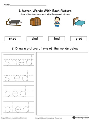 Practice drawing, tracing and identifying the sounds of the letters ED in this Word Family printable.