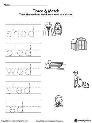 Write short words and identify sounds in this ED Word Family printable worksheet.