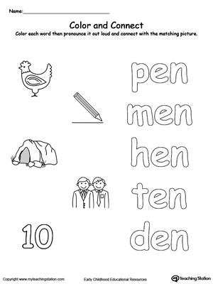 Practice coloring and fine motor skills in this EN Word Family printable worksheet.