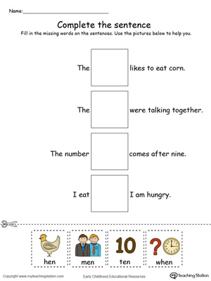 Identify the words and complete the EN Word Family sentence in this printable worksheet in color.